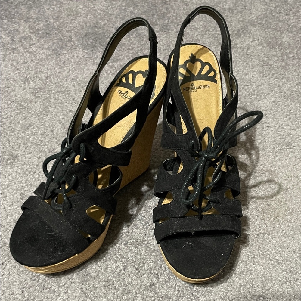 Fergalicious Black Wedge Sandals